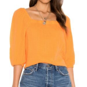 Sanctuary orange cotton gauze square neck puff sleeve top M